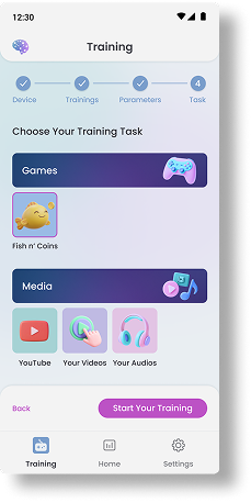 BrainGoMo app — Choose Training Task