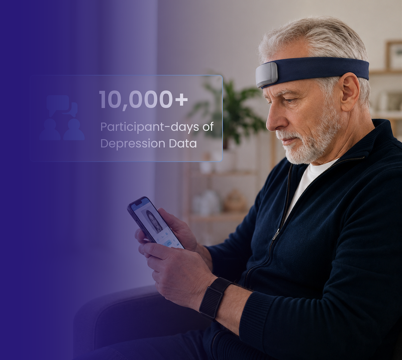 Participant using wearable sensors and smartphone for depression research