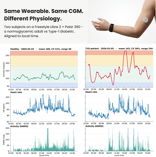 CGM and wearable monitoring comparison between healthy adult and type 1 diabetes participant