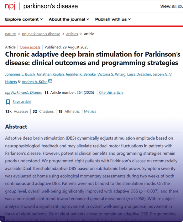 Chronic Adaptive Deep Brain Stimulation for Parkinson's Disease: Clinical Outcomes & Programming Strategies publication preview