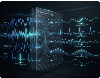 Stress Detection dashboard with stress score, trends, and biomarkers