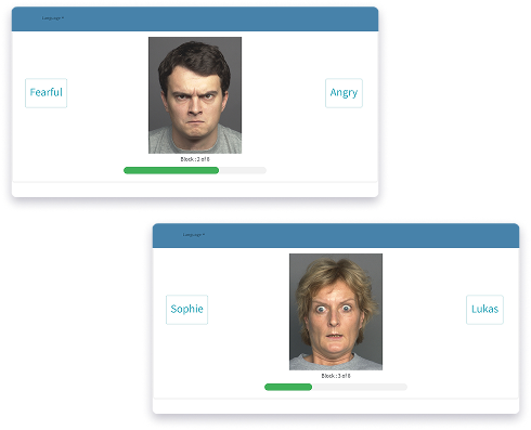 Affect Labeling Task: Assessment of Emotion Identification and Labeling Ability — app screens