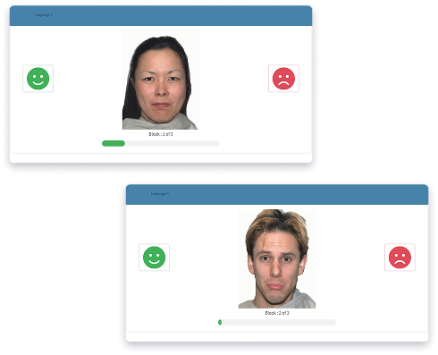 Face Morph Task: Assessment of Emotion Discrimination and Sensitivity — app screens