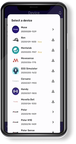 Spica app — select a wearable device to connect